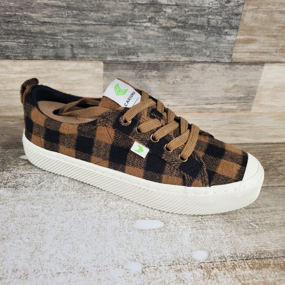 Cariuma OCA Low Womens Shoes Sz 8 Running Brown Plaid Comfort Lace Up Sneakers